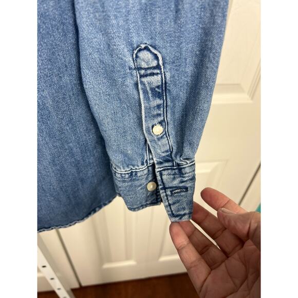 H&M Blue Medium Wash Denim Button Down Blouse Top Cotton XS X-Small - Picture 7 of 8
